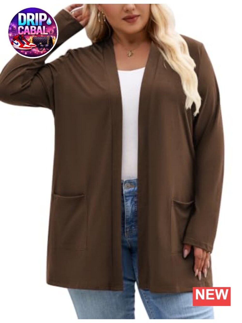 Plus Size Lightweight Open Front Cardigan Sweater with Pockets